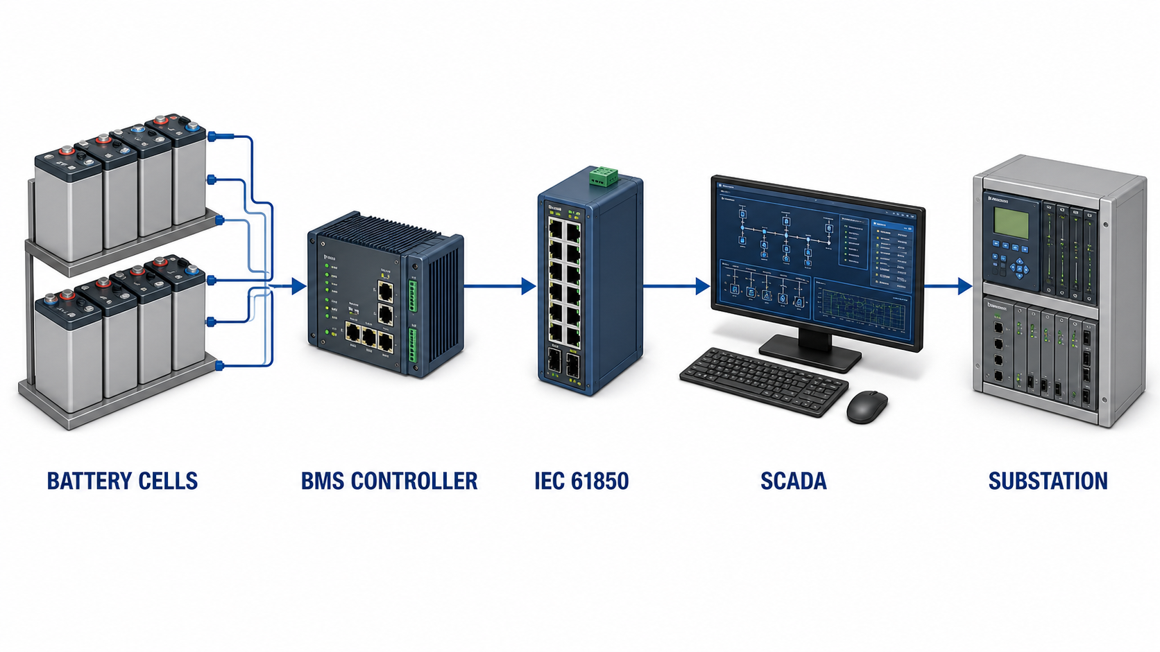 สถาปัตยกรรมการรวมระบบตรวจสอบแบตเตอรี่ของสถานีย่อย IEC 61850 